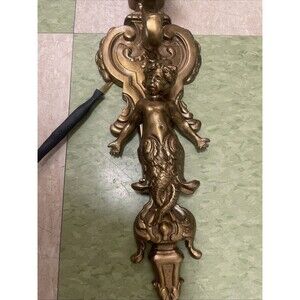 Vintage Heavy Bronze Cherub Angel Wall Sconce Light Hollywood Regency  Lamp